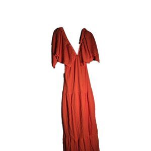 Women's Plus Size Summer Maxi Dress Flowy Loose Fit V-Neck Tiered Ruffle Sz Med